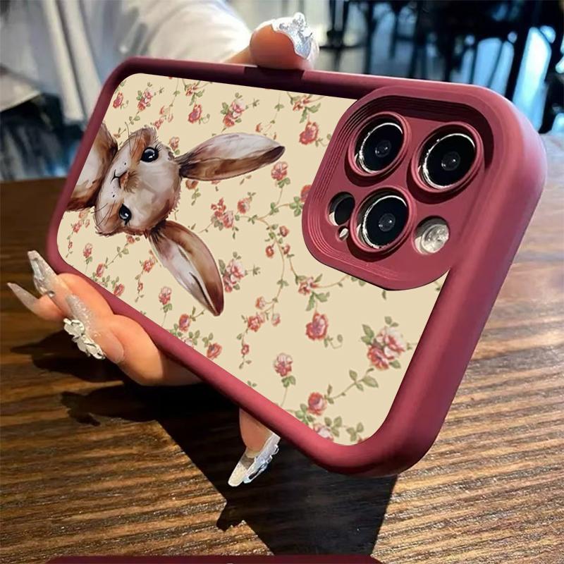 Vintage Cute Floral Rabbit Phone Case For IPhone 17 Air 16 Pro Max 15 14 Plus 13 12 11 Durable Flexible Advanced Soft Ins Cover
