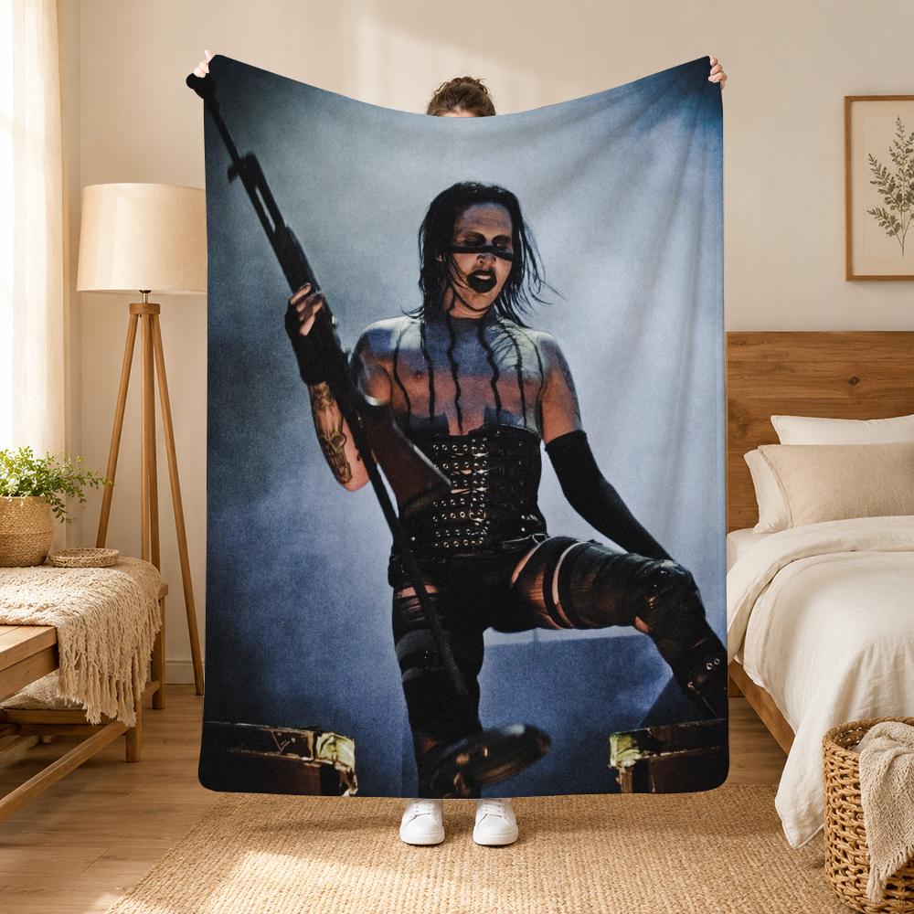 Marilyn Manson Singer Throw 240G Flannel Blanket, Suitable For Sofas, Beds, Offices, Exquisite Gift Blankets