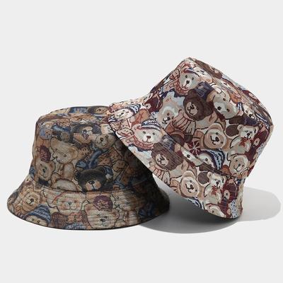 Fashion Outdoor Sun-proof Basin Cap For Women Bear Print Bucket Hat Unisex Fisherman Hat Men’s Leisure Hat