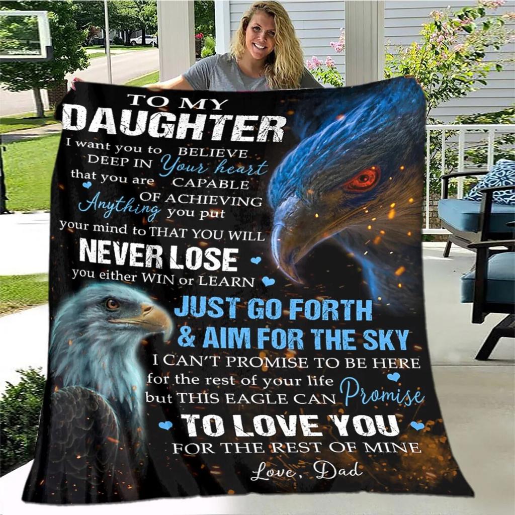 Personalisierte Sherpa-Decke für meine Tochter, bedruckt mit Löwe, Wolf und Drache, Geschenk von Mama, Papa, Sofabettdecke, weiche Picknickdecke