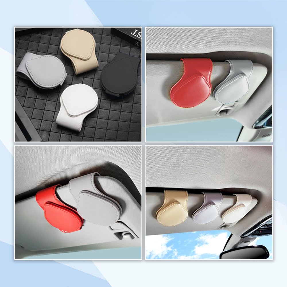 JetWave Sunglasses Holder for Cars, Eyeglass Clips, Storage & Protection, Leather Material, Easy Installation,