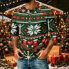 Men's Casual Three-Quarter Sleeve Raglan Shirt with Christmas Print