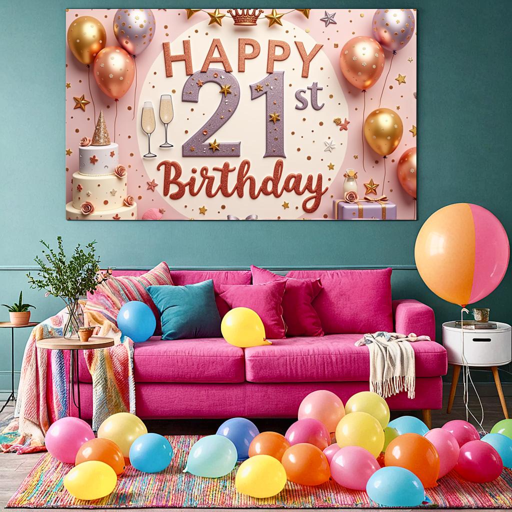 Polyester Material Celebration Banner 21st Birthday Banner Birthday Decor for Photo Booth Adult Party Party Background