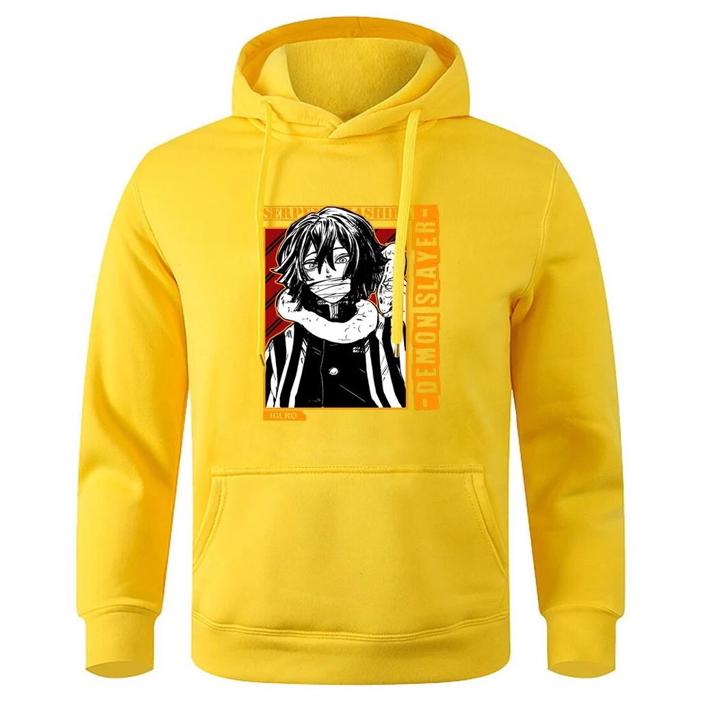 Anime Demon Slayer Obanai Iguro Unisex Hooded Autumn Shoulder Drop Sweatshirt Casual Soft Sportswears Street Hat Rope Unisexs Pullover