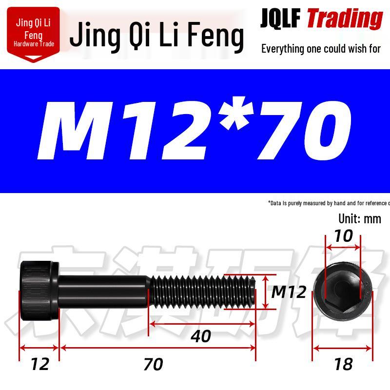 Hex Socket Head Cap Screw, Half Thread, M12-M18, High-Strength, Blackened Cylindrical Head, Knurled Bolt