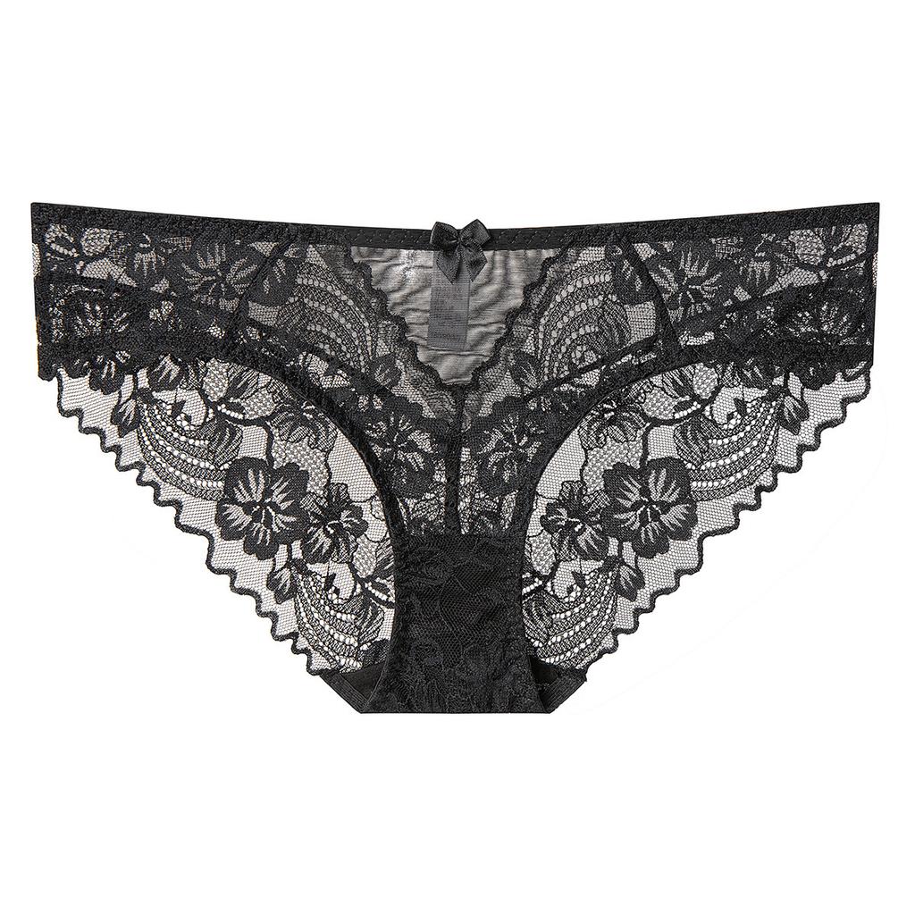 Women Sexy French Low Waist Plus Size Lace Cotton Crotch Triangle Panty