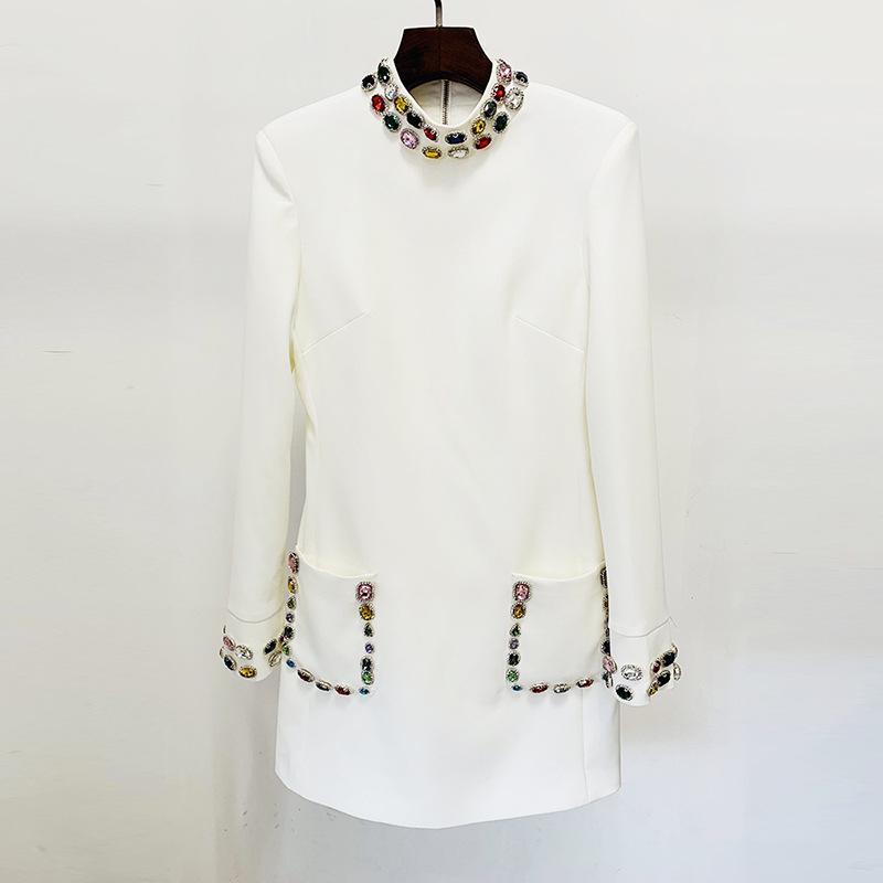 High-End Strass- und Edelstein-Perlen-Langarmkleid - Mode Frühjahr 2026