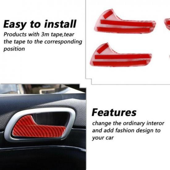 For 2011-2024 Dodge Durango Red Carbon Fiber Inner Door Handle Cover Trim Strips