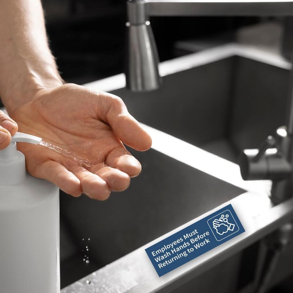 Pack 6 Pcs Hand Wash Stickers for Restaurant Commercial Kitchen Food Truck Bussing Station Wash Station Must Haves Removable Decals Waterproof