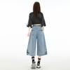 Spring Vintage High Waist Loose Wide Leg Draped Raw Edge Straight Cropped Capri Denim Pants For Women Versatile Slimming AllMatch Casual Bottoms