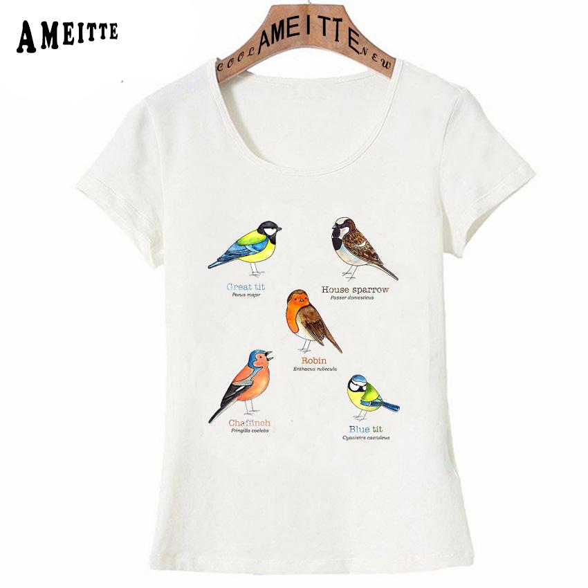 Abstract Art Drawing Cartoon Blue Tit Print T Shirt Summer Fashion Women T Shirt Bird Design