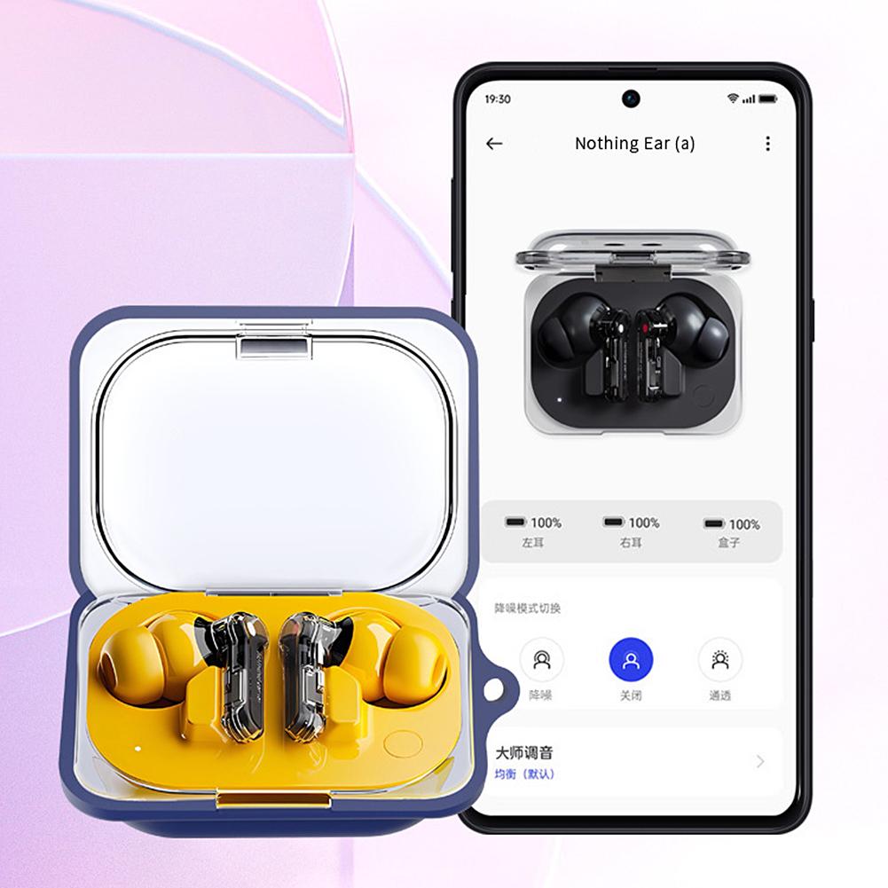 Silicone Soft Protective Cover  Earbuds Charging Case Skin Cover with Carabiner for Nothing Ear (a) Wireless Headphones