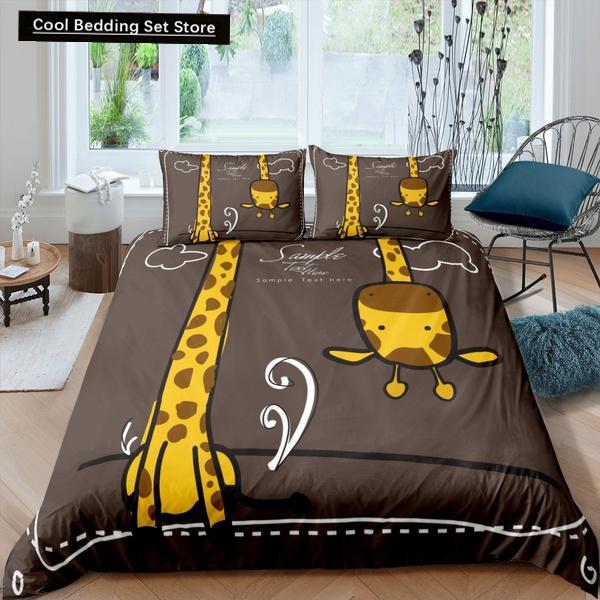 Federa per piumino a forma di giraffa cartone animato King Queen Animali Tropicali Set Biancheria da letto per Bambini Ragazzi Ragazze Adorabile Fauna Selvatica Poliestere Copripiumino