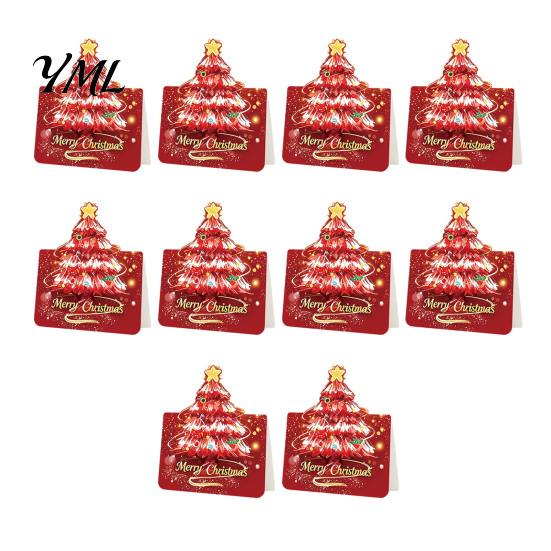 Festive Gift Cards for Relatives Friends 10 Pcs 3D Christmas Tree Greeting Cards, Holiday Postcards Decorative Bulk New Year, Winter Xmas Party
