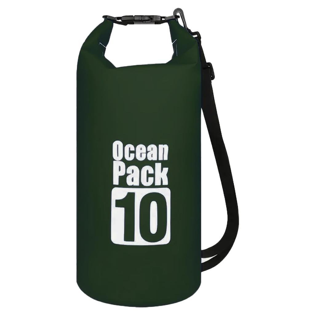 AWE O PACOTE OCEANO (VERDE, 10L) - Saco Seco Impermeável e à Prova de Poeira Oficial AWE, Formato de Tambor, Material Novo, Compatível com IPX6, com Alça de Ombro,