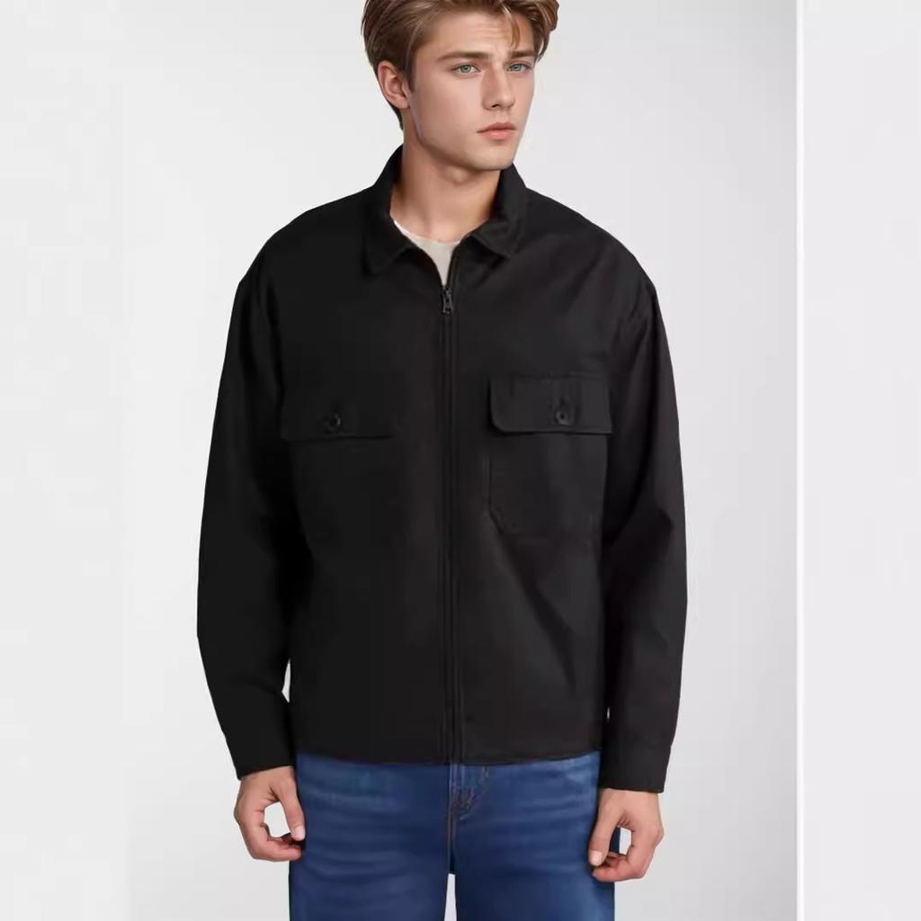 Spring and Autumn Men's Lapel Fashion Jacket Tooling Wind Jacket Zipper Cardigan