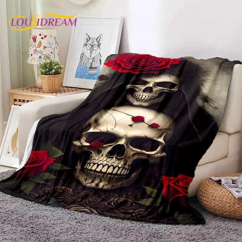 Skull Dead Girl 3D Gothic Horror Female Rose Soft Flannel Blanket,Throw Blanket Comfortable Blanket for Picnic Beds Home Bedroom