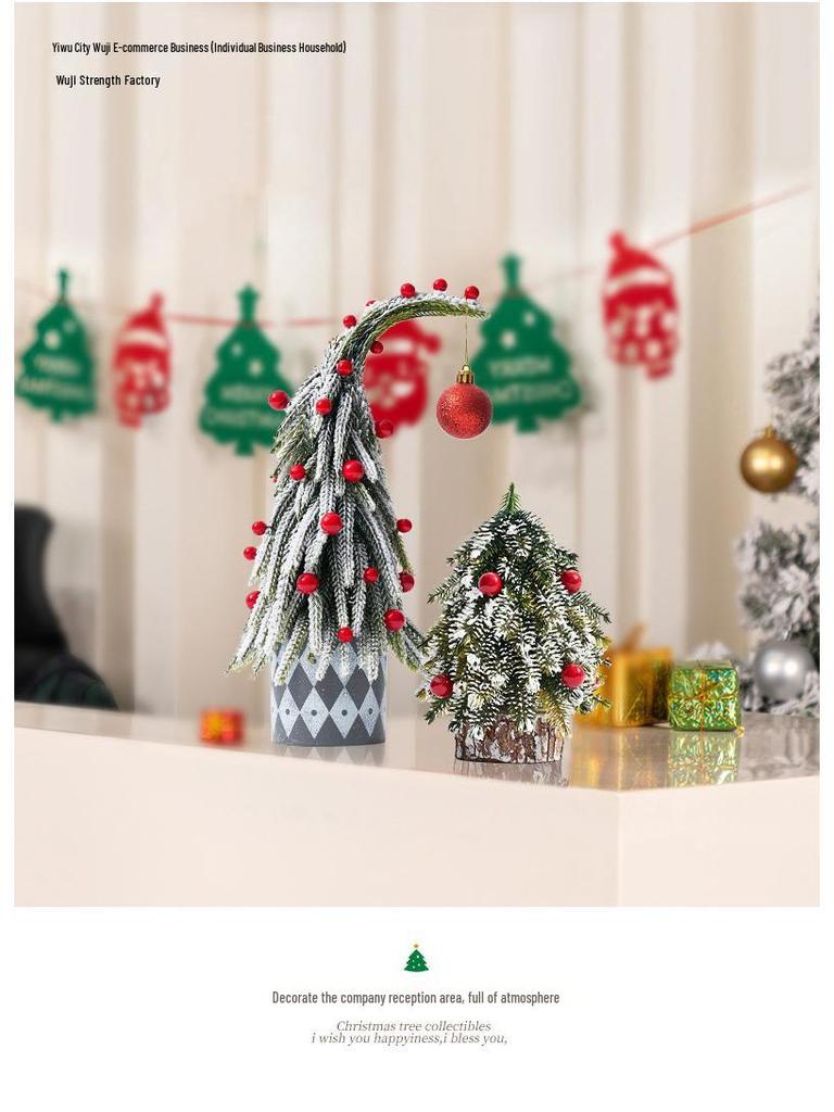 Small Crooked Neck Christmas Tree Ornament for Desktop Decoration