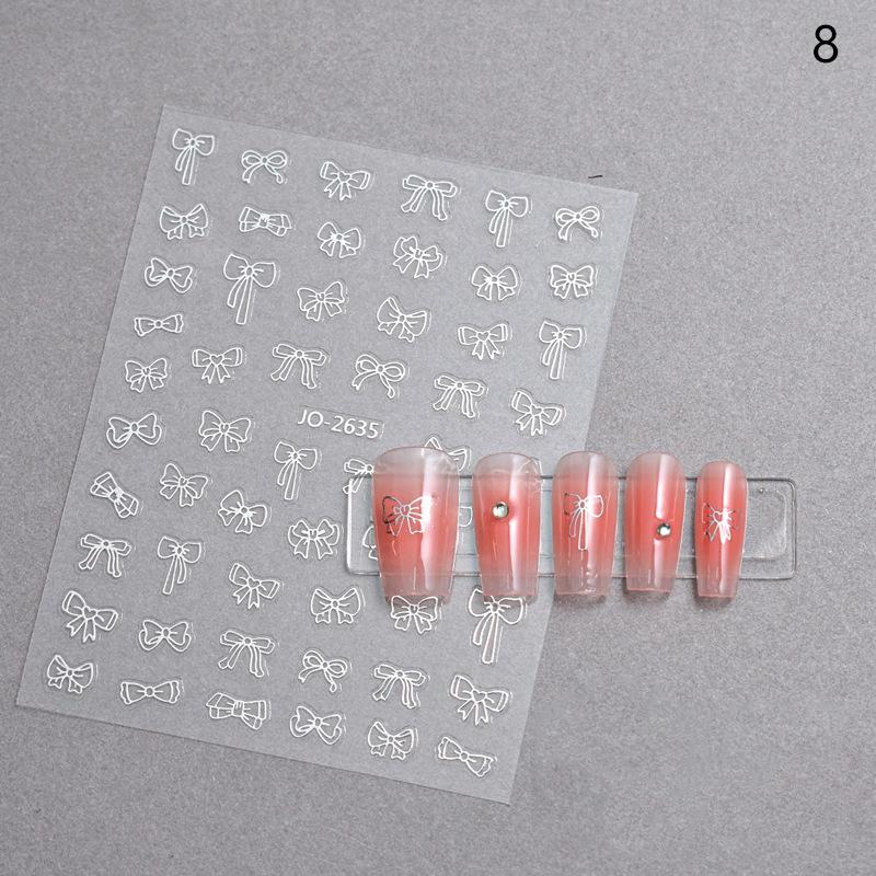 1Pcs 5D Sweet Bow Nail Sticker Kawaii Pink Black White Long Ribbon Bowknot Self Adhesive Nail Art Stickers Decoration Decals Diy