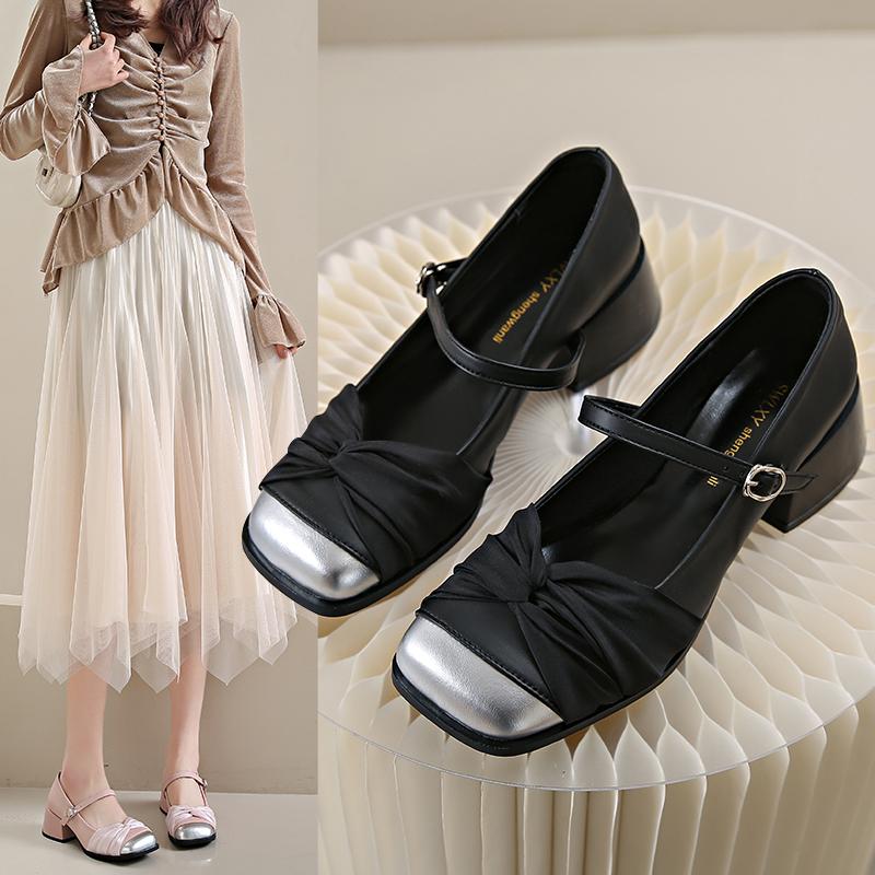 

Весенние женские туфли-лодочки, модные элегантные туфли с неглубокой пряжкой на низком каблуке, толстый круглый носок, женские туфли Мэри Джейн 34