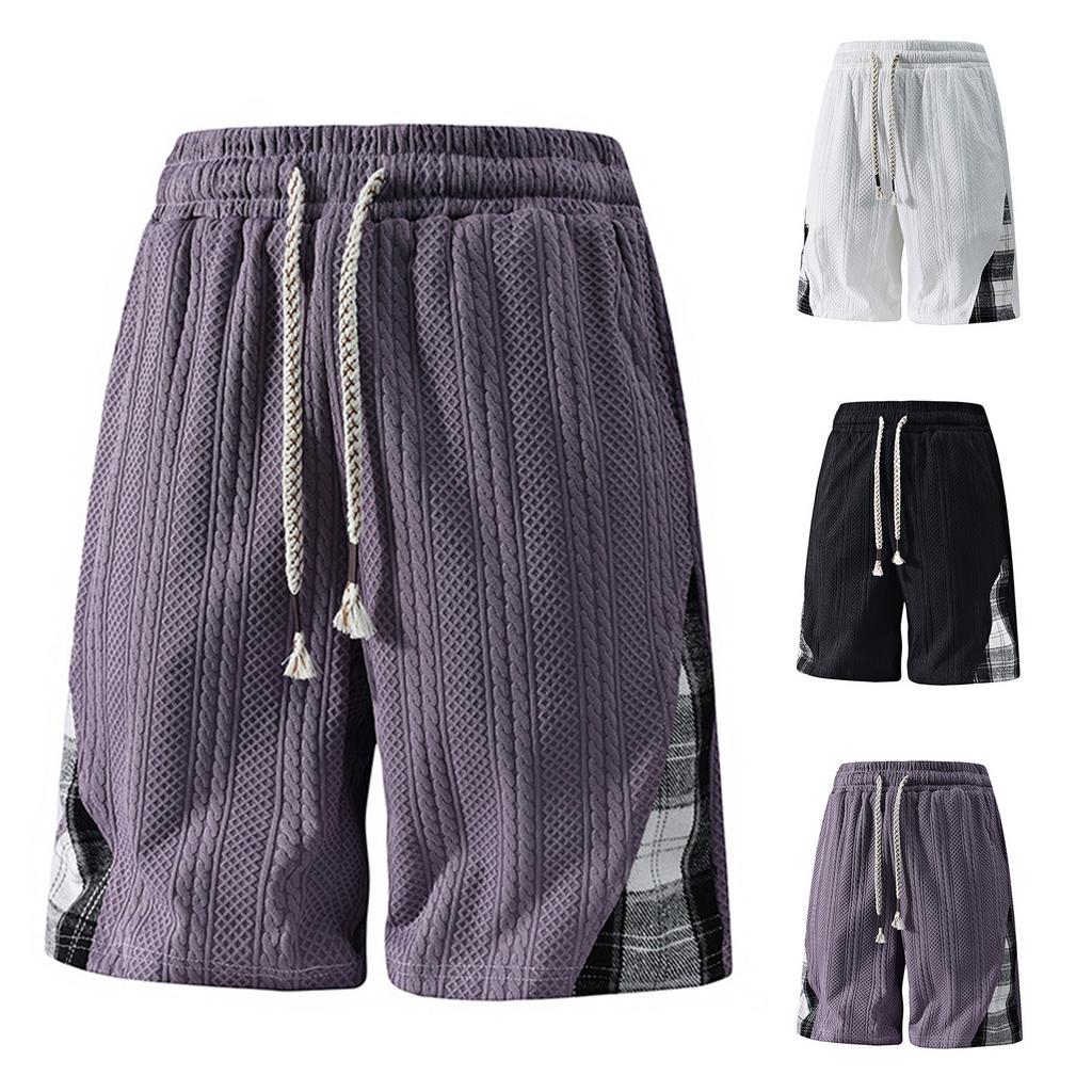 Pantaloncini Sportivi Casual da Uomo Estivi in Jacquard, Vestibilità Larga, con Elastico in Vita e Coulisse, per Attività all'Aperto e Uso Quotidiano