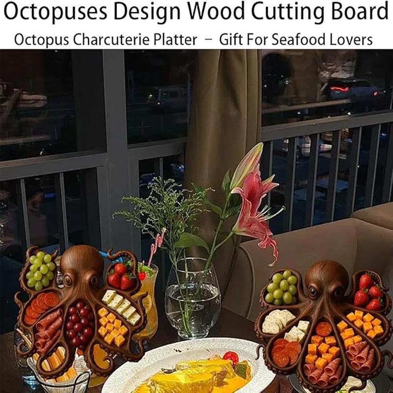 1Pc Wood Furnishings Snacks Personalized Cooked Food Platter Fun Fruit Home Decorative Octopus Shape Kitchen