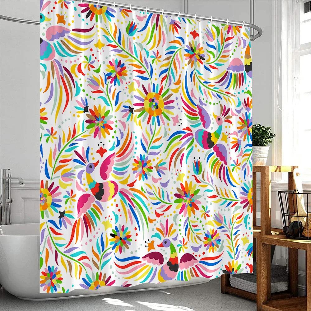 Mexican Style Shower Curtains Cartoon Tropical plants Cactus Bathroom Decor Polyester Fabric Bath Curtain with Hooks Washable