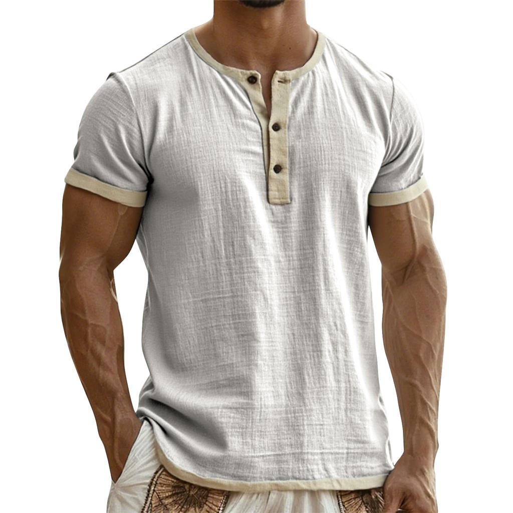 Men's Breathable Solid Color Pleated T-shirt Men's Casual Contrast Color Short Sleeve T-shirt