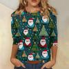 Women's Fashionable Casual Three-Quarter Sleeve Christmas Print Round Neck Top