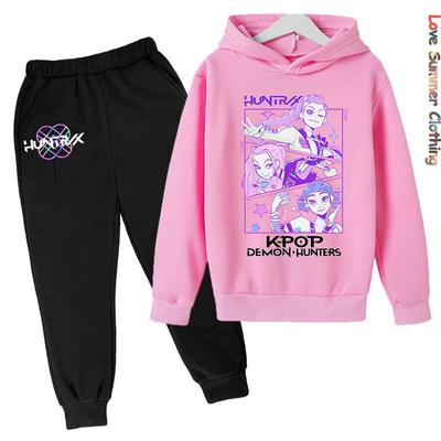 KPop Demon Hunters dziewczęca bluza z kapturem dres bluza z kapturem z postacią nadruk HD jesień zestaw bluz z kapturem dla dzieci cienki polar zestaw bluz z kapturem poliester