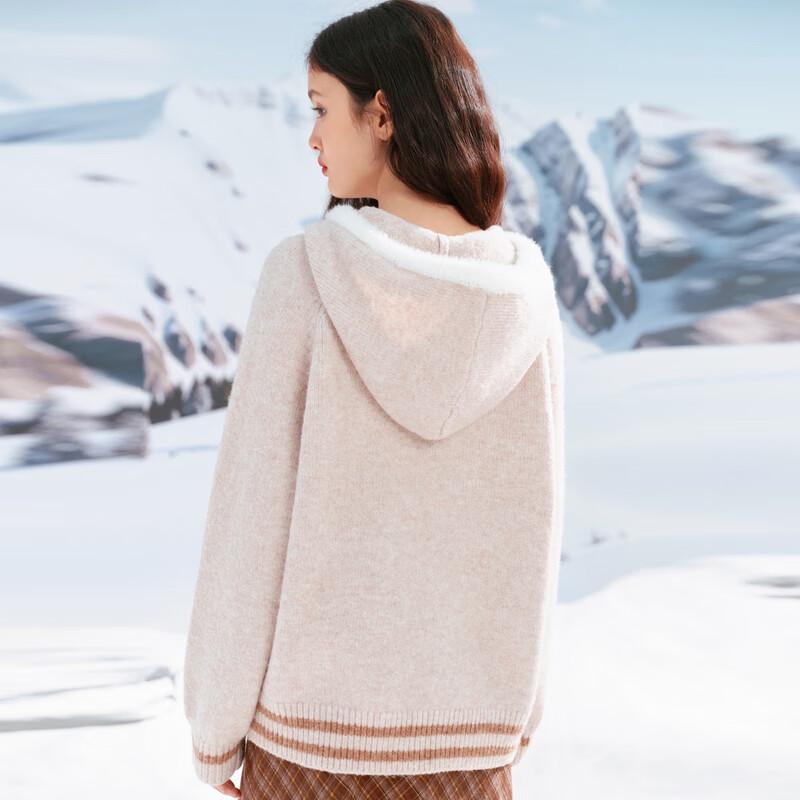 LED'IN Hooded Faux Mink Trim Knit Sweater