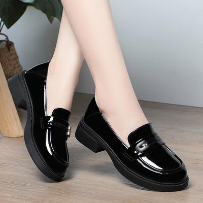 Fashion Women's British Style New 2024 Single Shoe Women's Loafers Shiny Surface Soft Bottom Thick Bottom French Style Single Shoes