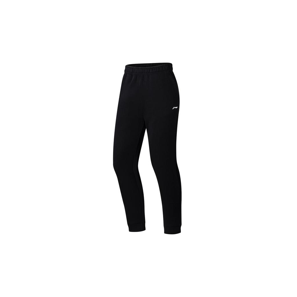 Li Ning Womens Fitness Series Solid Color Elastic Waist Cuffed Sports Pants Women Pants Black AKLT116-1