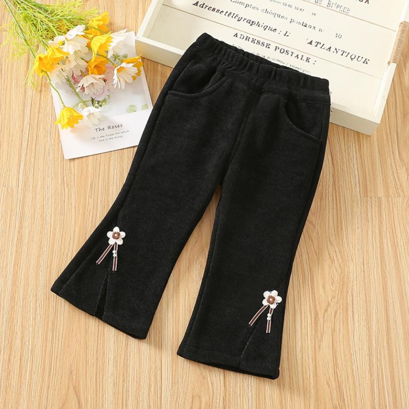 Kids Thicken Trousers Winter Clothes Warm Children's Bottom Corduroy Solid Color Girl's Winter Flare Pants For Baby Girls