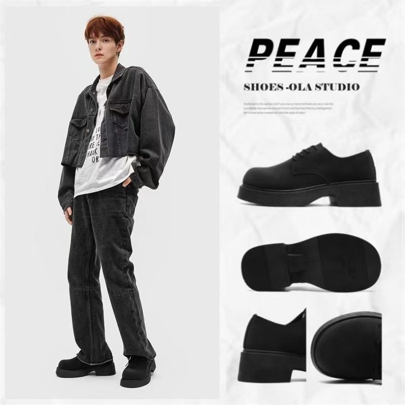 Black matt big head casual leather shoes JK Japanese derby shoes student versatile trend thick heel heightened platform men's shoes