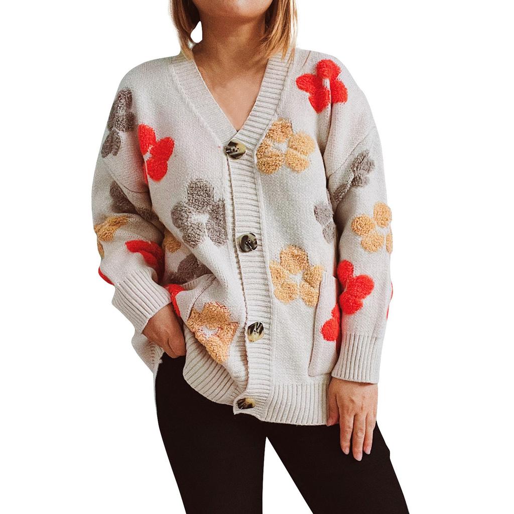 Fashion Women  And Winter V Neck Printing Knitted Long Sleeve Pullover Sweater Casual Sweater