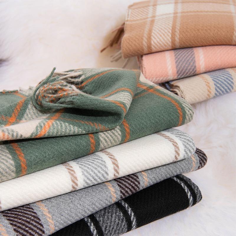 Scarf Female winter student new plaid imitation cashmere warm fringed shawl atmosphere scarf couple