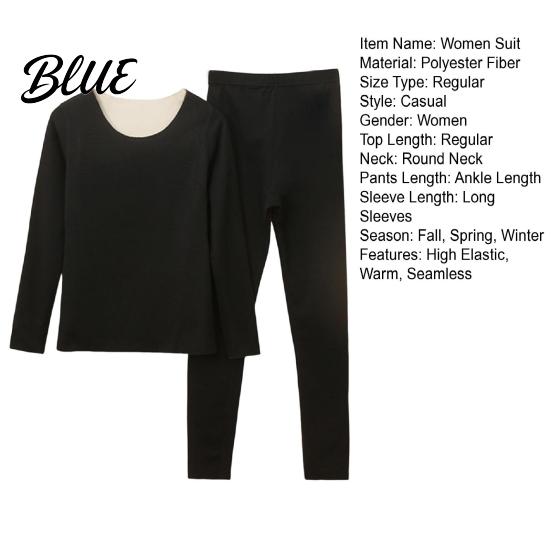 Homewear Top Pants Set 2 Pcs/Set Winter Woemn Thermal Underwear Round Neck Seamless Long Sleeve Solid Color Suit Warm Slim Fit High Elastic