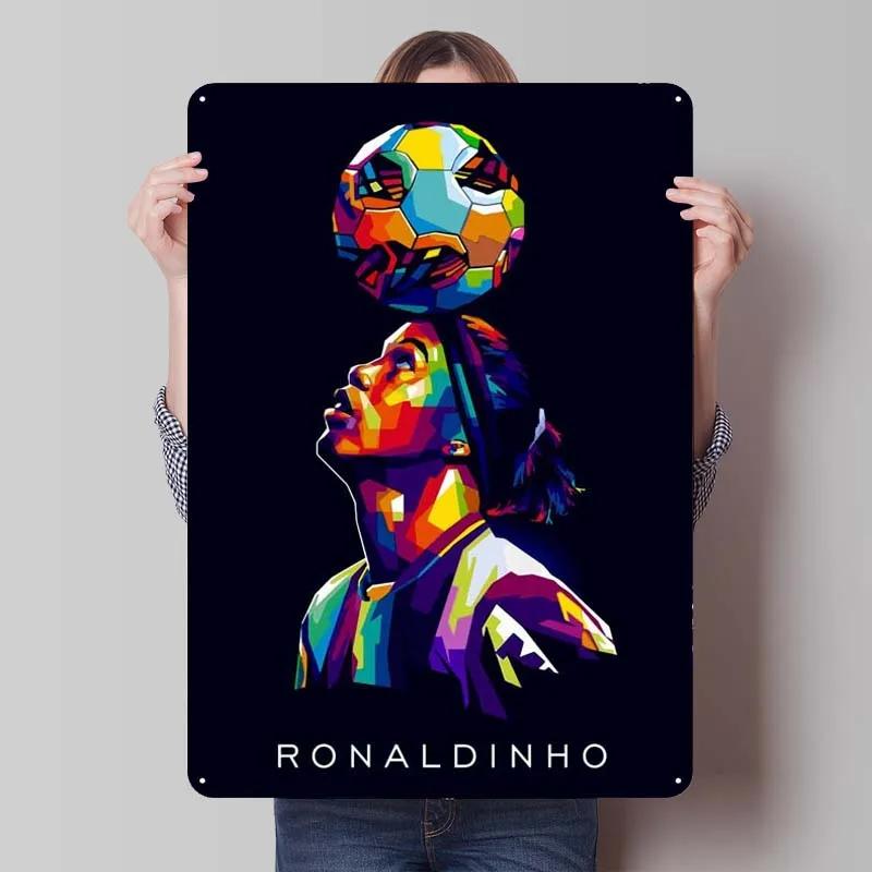 Ronaldinho Sign Sportposter Metallväggkonst av Muraler Vintage Metallplåtskylt Plakett för Väggkonstdekoration Mank Cave Retro Hem