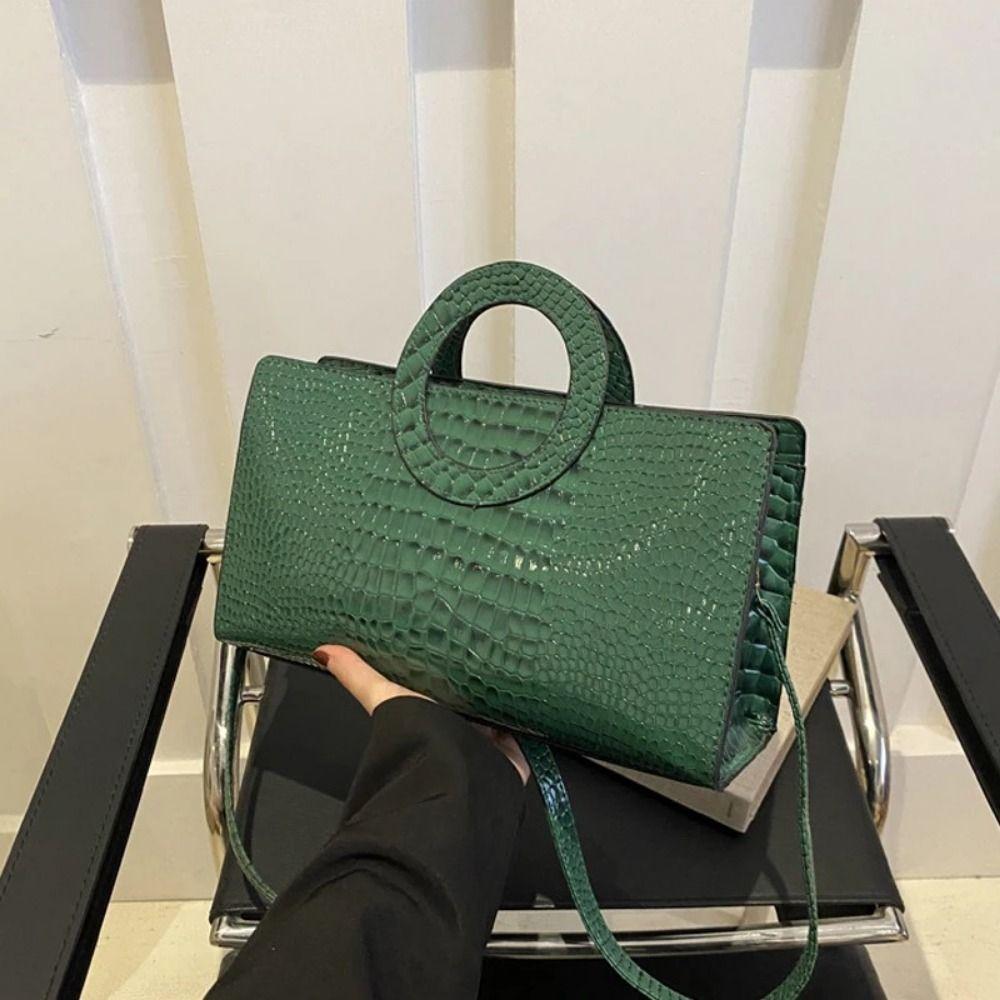 Casual PU Leather Women Handbags High-capacity Crocodile Pattern Square Bag Female Clutches