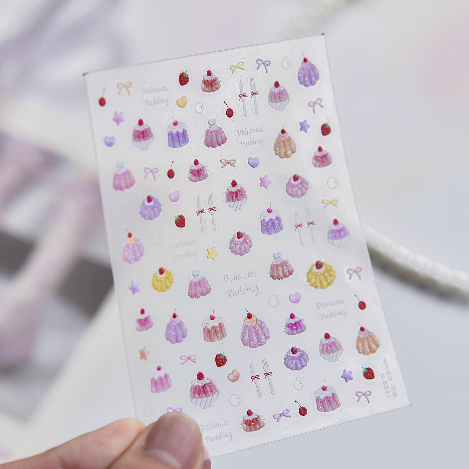 Tomoni Jelly Blue Pudding Glitter Nail Stickers - Super Cute Ice Transparent Nail Art Decals