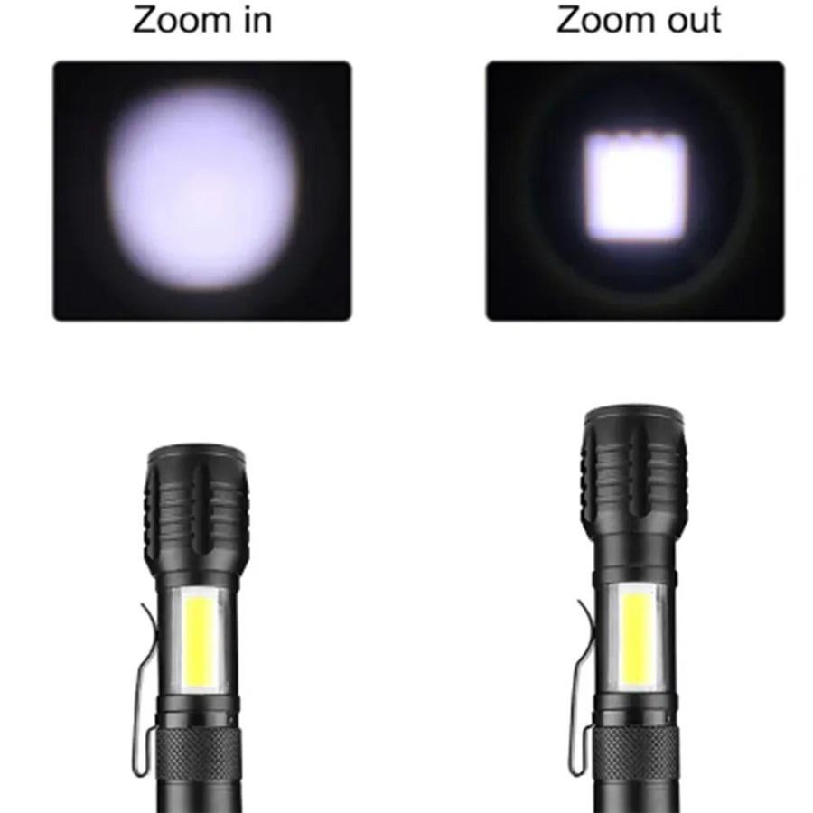 Mini LED USB Charge Flashlight COB+XPE Portable Torch Camping Lantern Zoomable Focus Light Tactical Flashlight with Pen Clip
