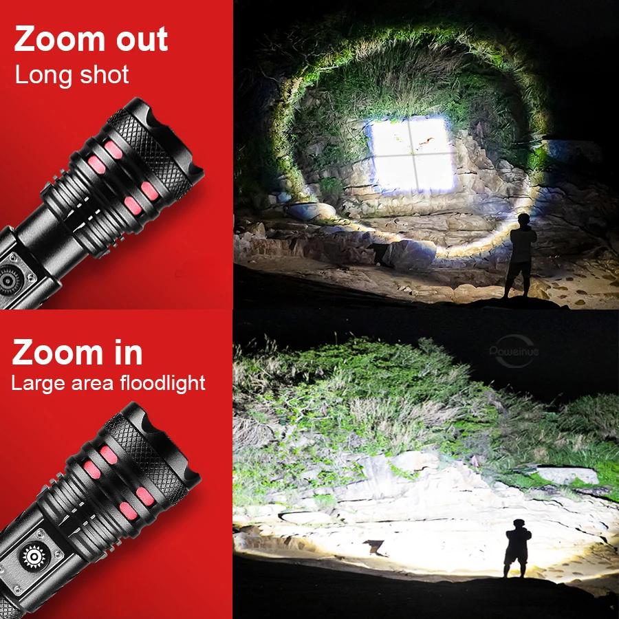 Large Aperture LED Flashlight High Power Rechargeable Torch Outdoor Waterproof Work Emergency Tactical Flashlights Hunting Light