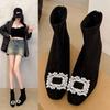 Fashion Rhinestone Square Buckle Suede Women's 2025 Autumn and Winter New Inner Heightening and Slimming Fashion Boots Skinny Boots