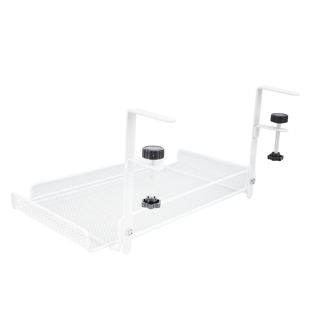 Under Desk Organizer Clamp On Storage Shelf Basket Cable Management Tray for Wire Router Power Strip White