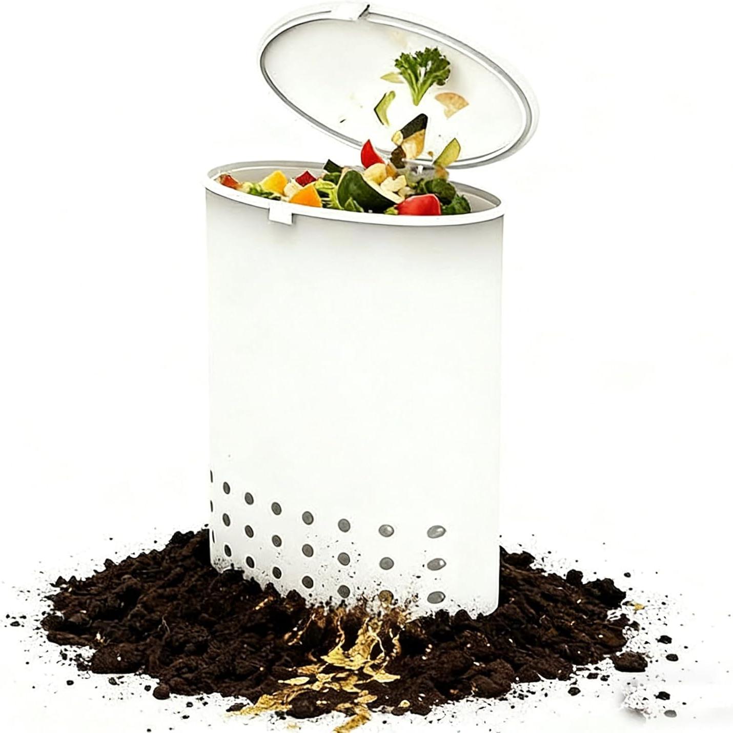 

Underground Worm Farm Garden Mini Vermicompost Bin With Lid PVC Composting Bin Worm Tower Kitchen Waste Disposer 15*12CM білий