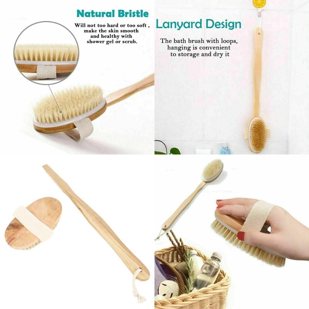 Luxurious Natural Bristle Shower Back Scrubber With Long Wooden Handle For Smooth Skin