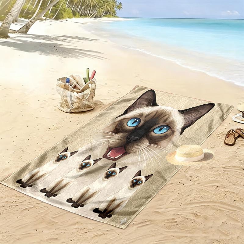 Cow Cat Siamese Print Beach Towel, Large Soft Quick Dry Towel for Beach Camping Swimming