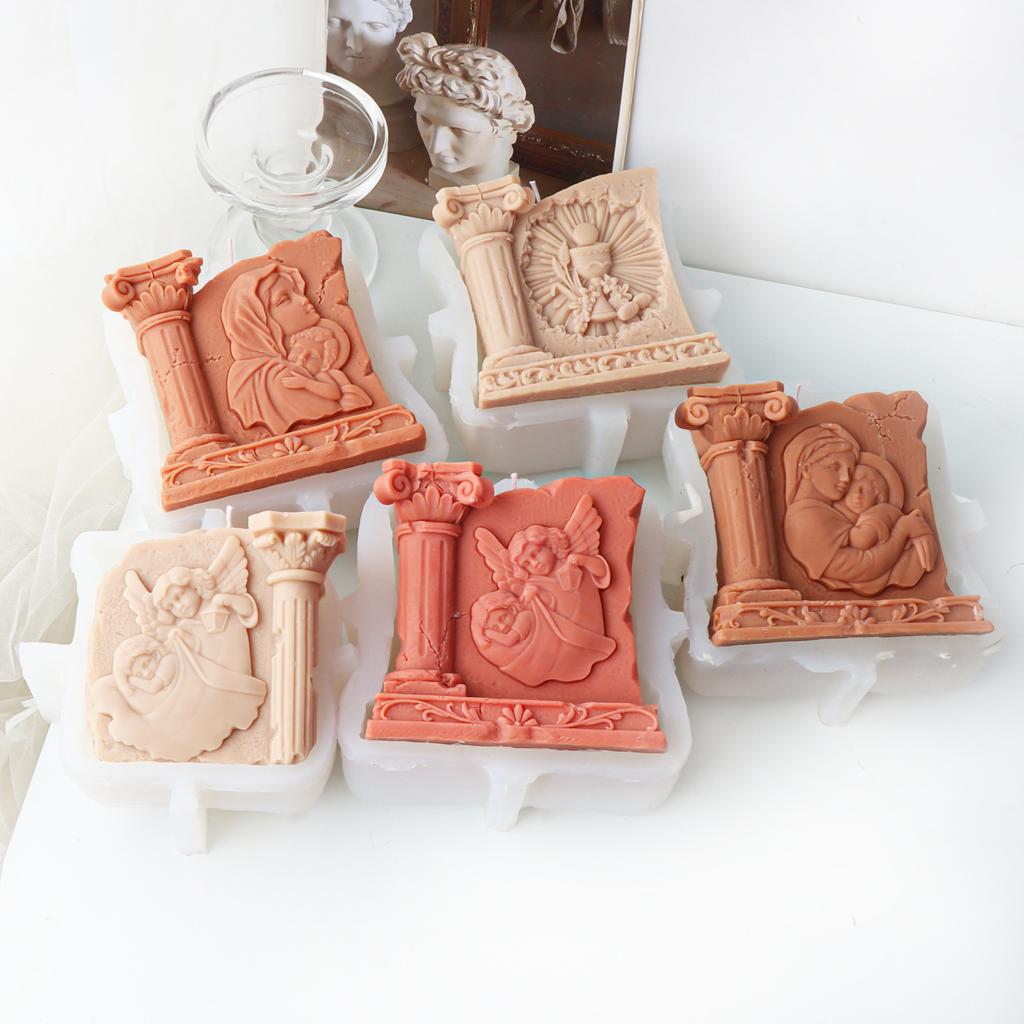 Roman Pillar Virgin Statue Candle Silicone Mold Roman Pillar Virgin Mary Angel Sculpture Resin Silicone Mold Jesus Candle Mold