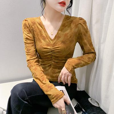 Winter Fashion V-neck Top Temperament Long-sleeved T-shirt Women's Bottoming Shirt Inner Shirt